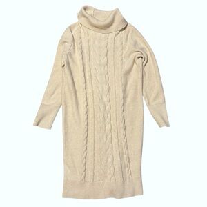 Banana Republic Cable Knit Sweater Dress Long Sleeve Turtleneck Cotton Blend, XS